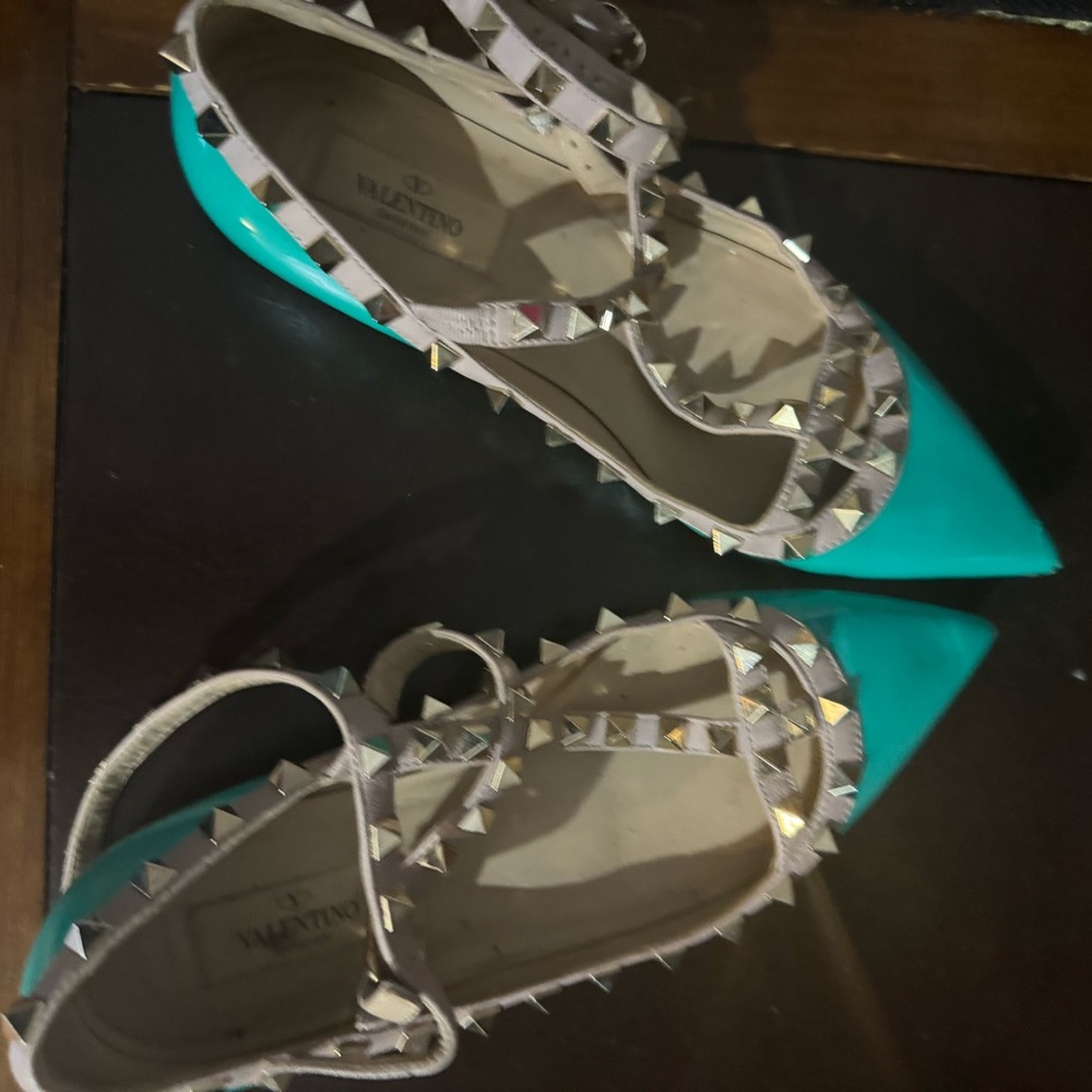 Valentino Rockstud Seafoam Blue Flats -36.5 - Picture 13 of 16